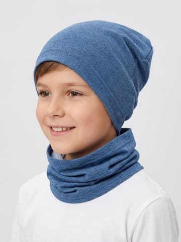 TupTam Kinder Beanie Mütze Schlauchschal Set in blau/grau