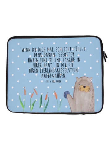 Mr. & Mrs. Panda Laptop Tasche Otter Stein mit Spruch in Blau Pastell