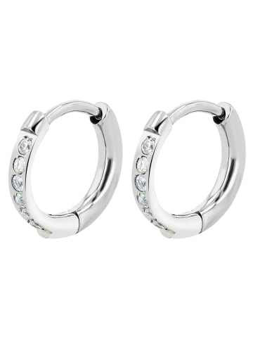 Adeliás Damen Ohrringe – Klappcreole aus Titan mit Strass Steinchen in weiß