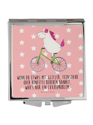 Mr. & Mrs. Panda Schminkspiegel Einhorn Radfahrer mit Spruch in Rot Pastell
