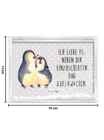 Mr. & Mrs. Panda Schüttelrahmen Pinguine Einschlafen mit Spruch in Grau Pastell
