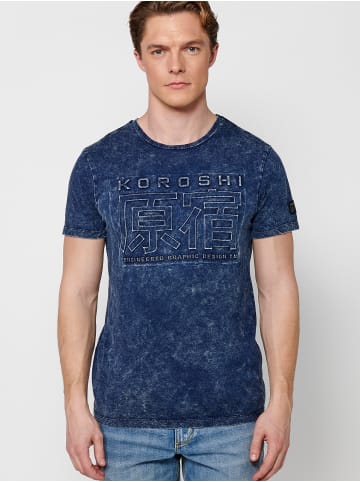 KOROSHI Kurzarm T-Shirt in blau