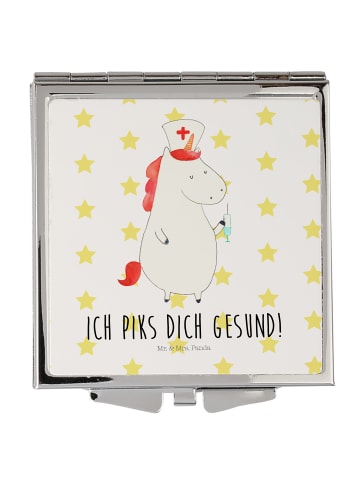 Mr. & Mrs. Panda Schminkspiegel Einhorn Krankenschwester mit Spruch in Weiß