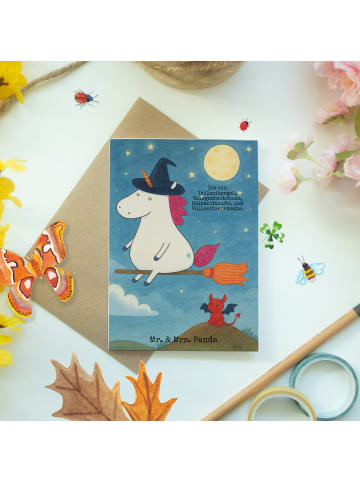 Mr. & Mrs. Panda babykarte Einhorn Hexe Design mit Spruch in Weiß