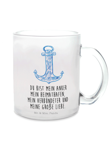 Mr. & Mrs. Panda Trinkglas Anker Blau mit Spruch in Transparent