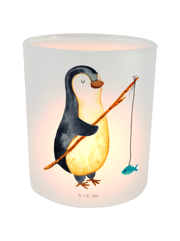 Mr. & Mrs. Panda Windlicht Pinguin Angler ohne Spruch in Transparent