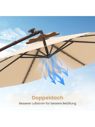 COSTWAY 300cm Ampelschirm mit LED & Sandsäcke in Beige