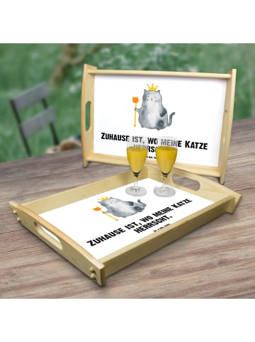 Mr. & Mrs. Panda Holztablett Katze König mit Spruch in Weiß