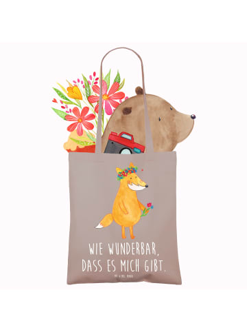 Mr. & Mrs. Panda Tote Bag Fuchs Blumen mit Spruch in Braun Pastell