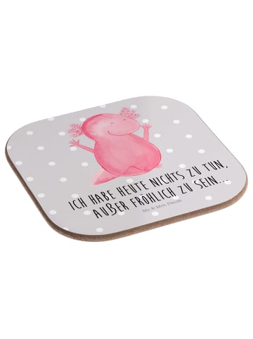 Mr. & Mrs. Panda Holz Untersetzer Axolotl Hurra mit Spruch in Grau Pastell