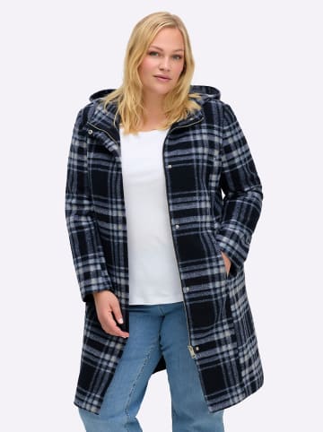 sheego Wintermantel in tiefblau-eisblau-kariert