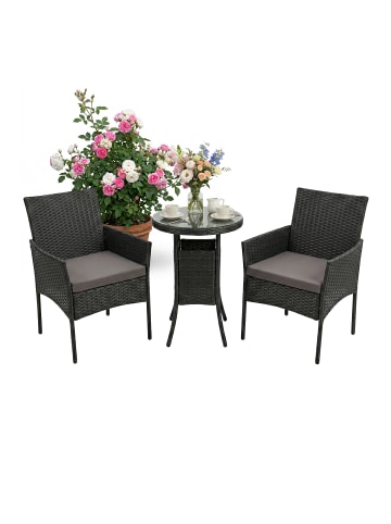 relaxdays 3-tlg. Gartenmöbel-Set "Rattan" in Schwarz