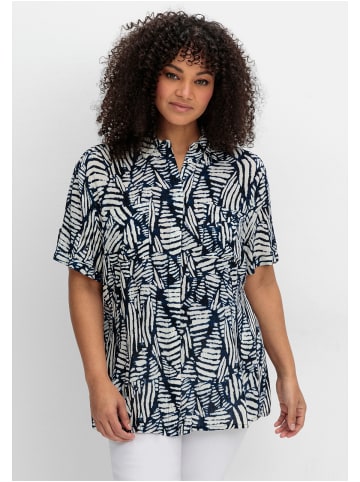 sheego by Joe Browns Kurzarm-Hemdbluse in blaubeere gemustert