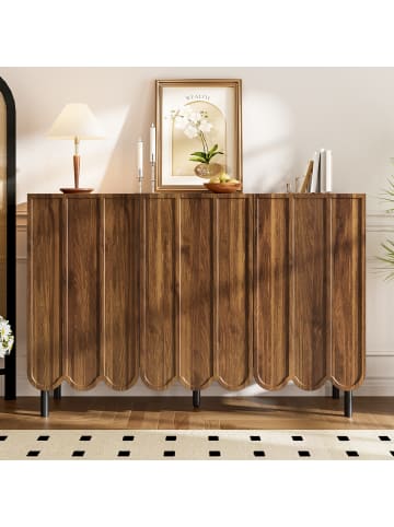 ABRIHOME Sideboard in Braun 120x35x80 cm mit Wellentüren grifflos verstellbaren Regalen
