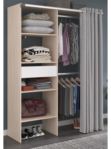 Parisot Schlafzimmer in Akazie, weiß, Komplettset mit Stauraumbett und Kleiderschrank