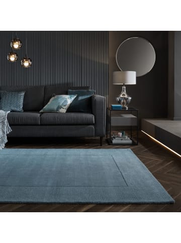 KADIMA DESIGN Wollteppich Uni-Design mit Bordüre, rutschfest, 100% Wolle Teppich in Blau