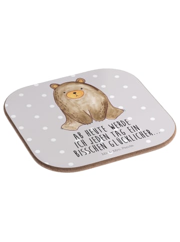 Mr. & Mrs. Panda Tassenuntersetzer Bär sitzend mit Spruch in Grau Pastell