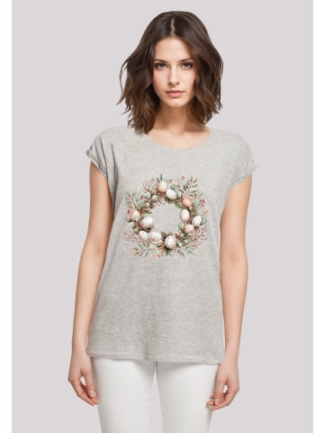 F4NT4STIC T-Shirt Osterkranz Eierkranz Blumenring in grau meliert