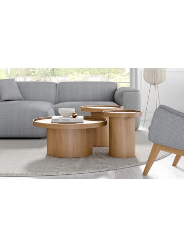 home24 home24 Couchtisch aus Holzwerkstoff in Beige / Braun - 80 x 80 x 35 cm in Eiche