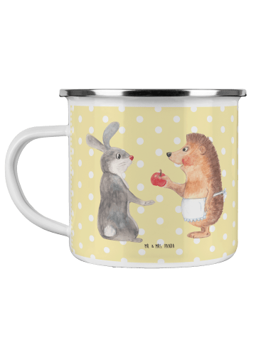Mr. & Mrs. Panda Camping Emaille Tasse Hase Igel ohne Spruch in Gelb Pastell