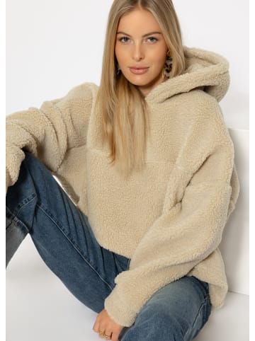SASSYCLASSY Oversize Teddy Pullover mit Kapuze in Hellbeige