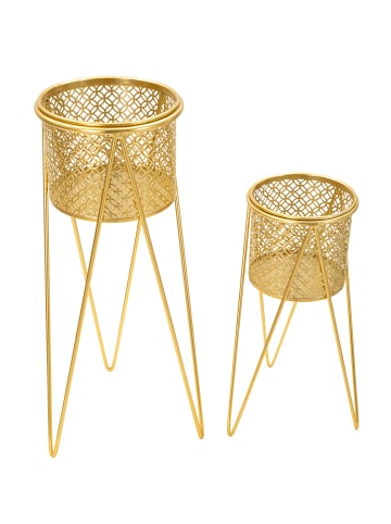 Mauro Ferretti Set mit 2 goldenen Metall-Pflanztöpfen 21x20x46-18x18x32 cm