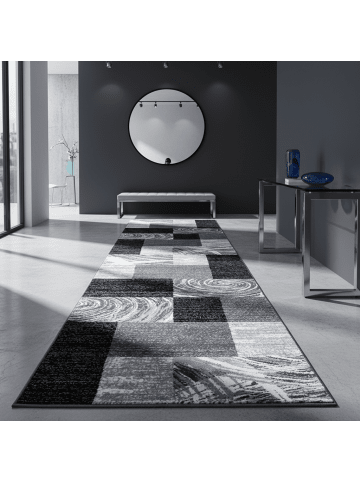 KADIMA DESIGN Teppich Kurzflor Waschbar Abstrakt-Karo DRAU Strapazierfähig in Schwarz