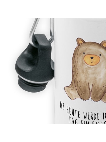 Mr. & Mrs. Panda Kindertrinkflasche Bär sitzend mit Spruch in Weiß