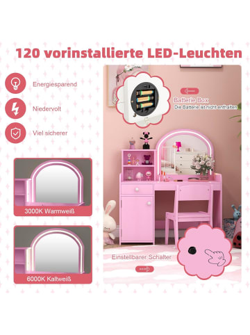 COSTWAY 2 in 1 Schminktisch Set Kinder mit LED in Rosa