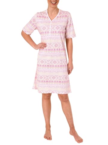NORMANN Nachthemd kurzarm Ethnolook - 45122 in rosa