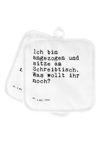Mr. & Mrs. Panda Potholder Ich bin angezogen und... mit Spruch in Weiß