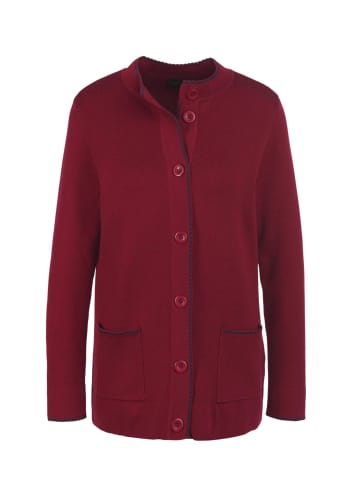 GOLDNER Longstrickjacke mit kontrastfarbenen Zierkanten in dunkelrot