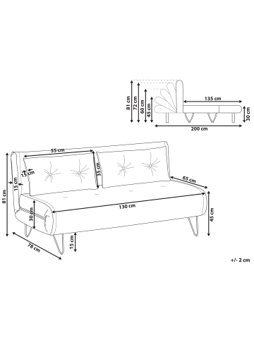 Beliani 2-Sitzer Sofa VESTFOLD in Grün/Gold - (W) 130 x (H) 45 x (L) 78 cm
