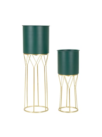 Mauro Ferretti Pflanztöpfe aus gold-grünem Metall, 2er-Set, Ø 23x70-19x50 cm