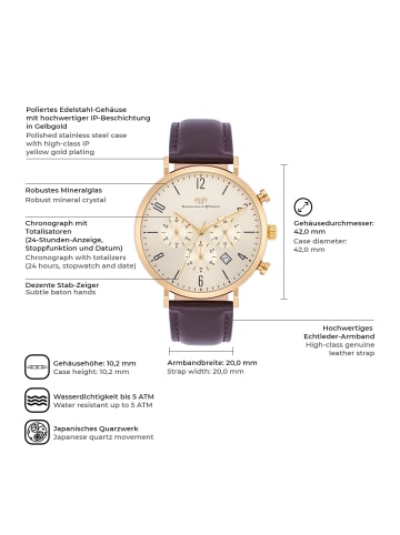 Rhodenwald & Söhne Herren Chronograph gelbgold Echtleder braun in braun