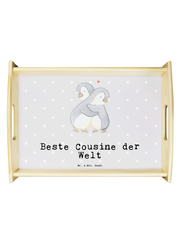 Mr. & Mrs. Panda Servier Tablett Pinguin Beste Cousine der Welt ... in Grau Pastell