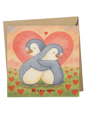 Mr. & Mrs. Panda Grußkarte Pinguine Kuscheln Design ohne Spruch in Weiß