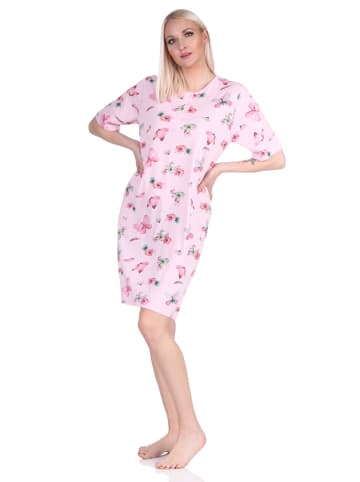NORMANN kurzarm Nachthemd floralem Schmetterlings print   - 73101 in rosa