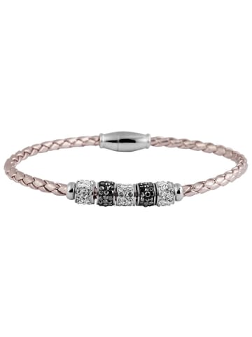 Adeliás Damen Armband – Lederarmband aus Leder mit Strass Steinchen 17 cm in schwarz