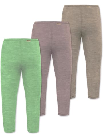 Normani Outdoor Sports 3er Pack Baby Merino Unterhose mit Füßen in Beige/Rosa/Grün