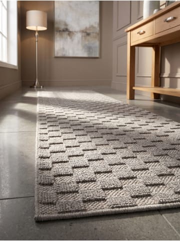 KADIMA DESIGN Flachgewebe-Teppich Schachbrett Grafisch Modern Pflegeleicht in Silber
