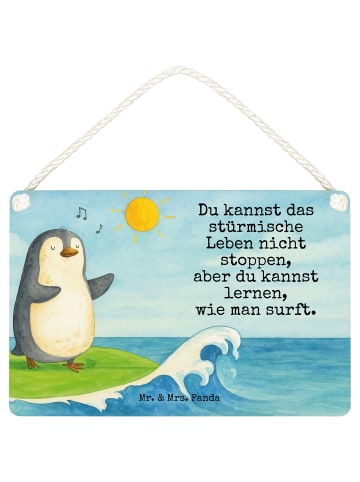 Mr. & Mrs. Panda Deko Schild Pinguin Surfer Design mit Spruch in Weiß