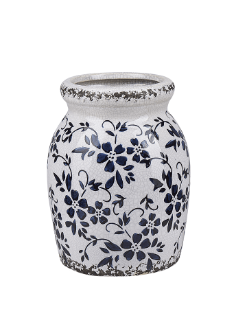 Beliani Blumenvase AMIDA in Weiß/Blau - (W) 14 x (H) 18 x (L) 14 cm