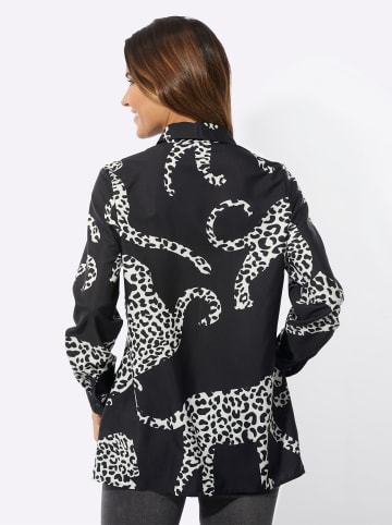 Sieh an! Longbluse in schwarz-ecru-bedruckt