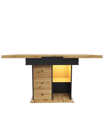 ABRIHOME Ausziehbarer Esstisch Küchentisch 110-140×80cm für 4-6 Personen mit LED