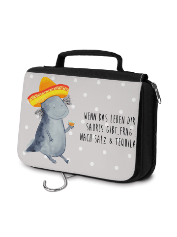 Mr. & Mrs. Panda Waschtasche Axolotl Tequila mit Spruch in Grau Pastell