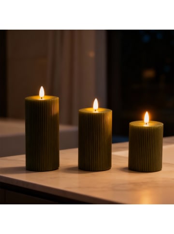 relaxdays 3 x LED Kerzen in Khaki