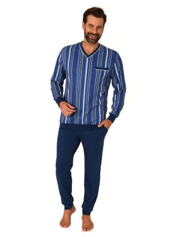 NORMANN langarm Schlafanzug Bündchen Streifen - 80430 in blau