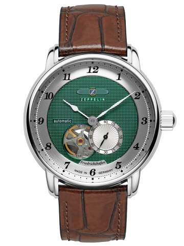 Zeppelin Herrenuhr Automatik Open Heart Friedrichshafen Braun/Grün