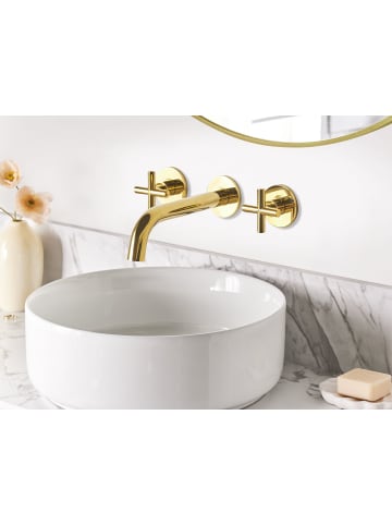 Beliani Wasserhähne KAIETEUR in Gold - (W) 30 x (H) 9 x (L) 21 cm